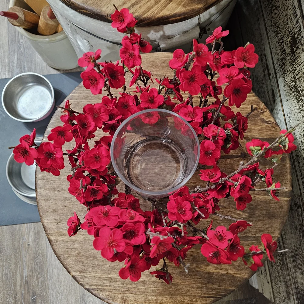 Red Cherry Blossom Floral Candle Ring Accent